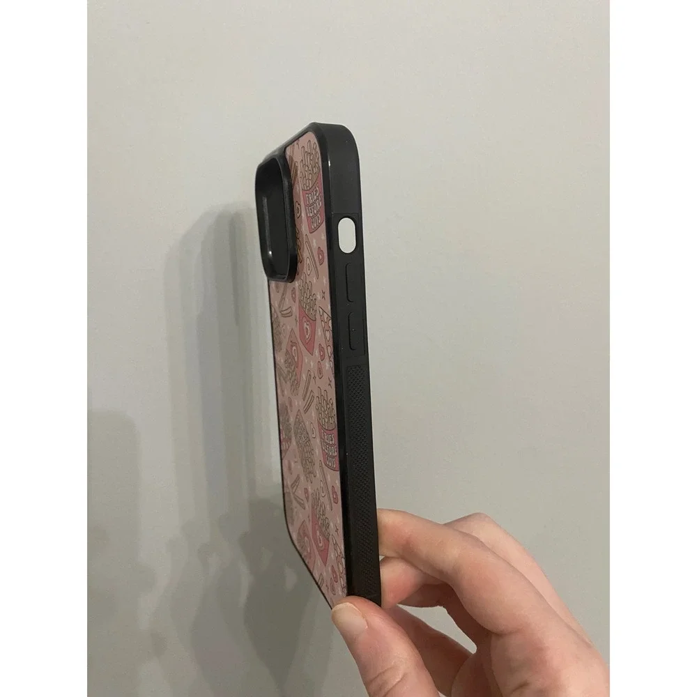 Phone Case iPhone 14 Pro Max Pink Fries Before Guys Graphic Hearts Black Bumper